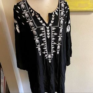 Blue island swim suit cover up boho style black with embroidery detail sz large